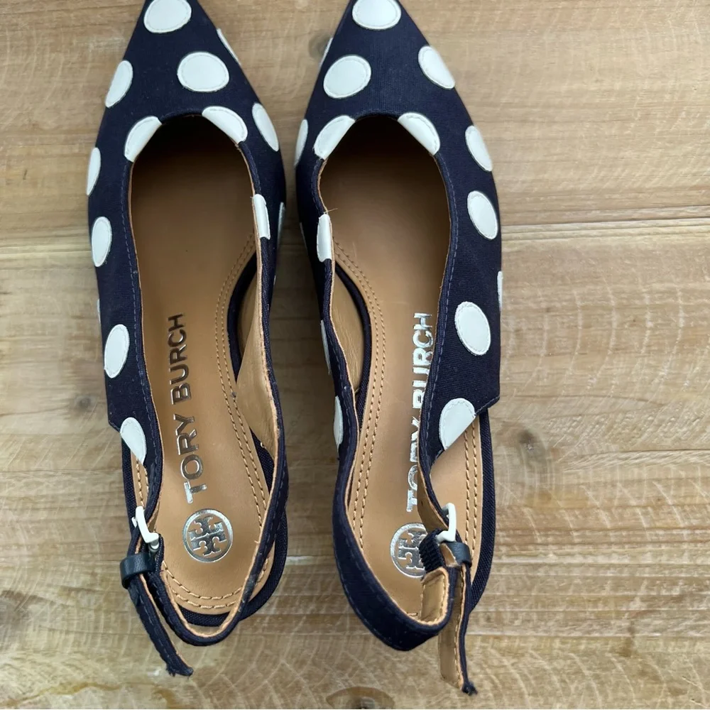 Tory Burch Spencer Slingback Pump in Navy Dot Size 6 - Picture 3 of 13